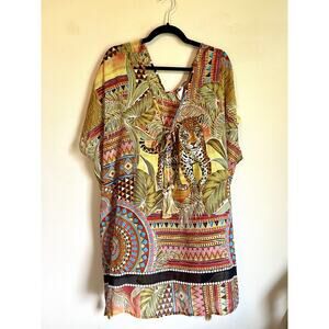 VIOLET SKY Beach Swim Cover Up Kimono Jungle Safari Tassels Resort Cruise XLarge